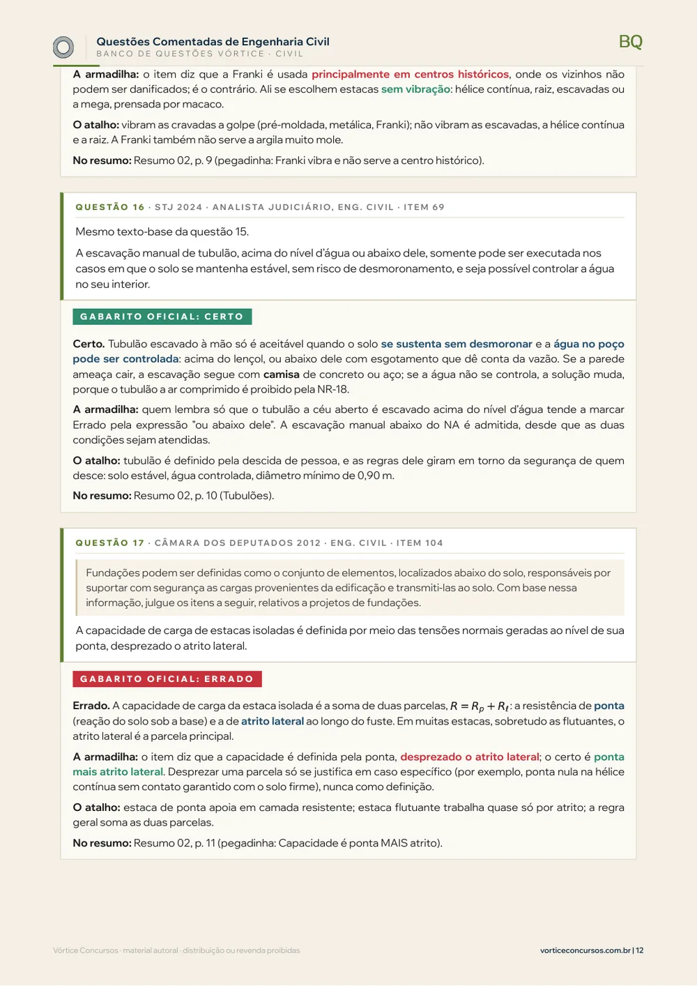 Página real do banco de questões de Civil: questão do STJ 2024 com gabarito oficial, explicação, armadilha e atalho